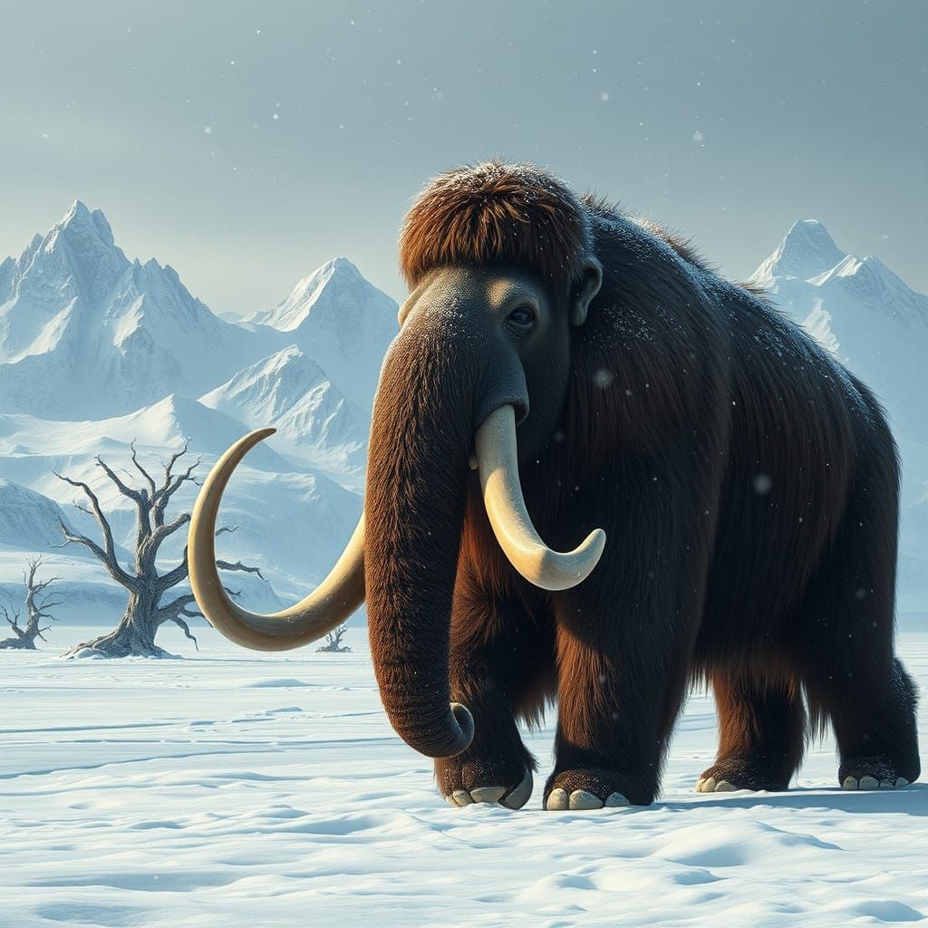 Majestic Woolly Mammoth in Icy Winter Landscape