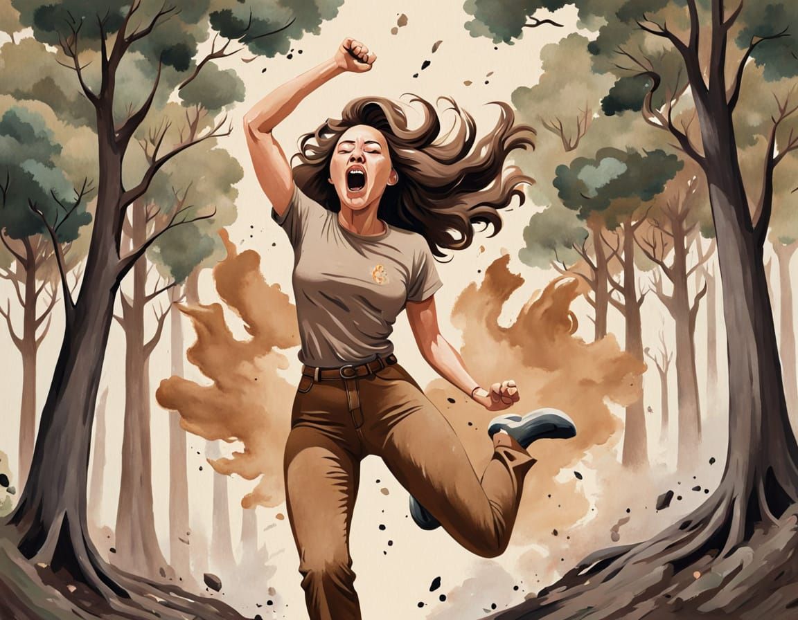 A Woman's Urgent Cry in a Serene Landscape