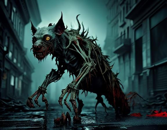 Demonic Cat and Hellhound Clash in Dark Fantasy Style