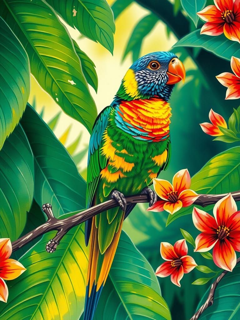 Vibrant Naive Bird in Tropical Paradise