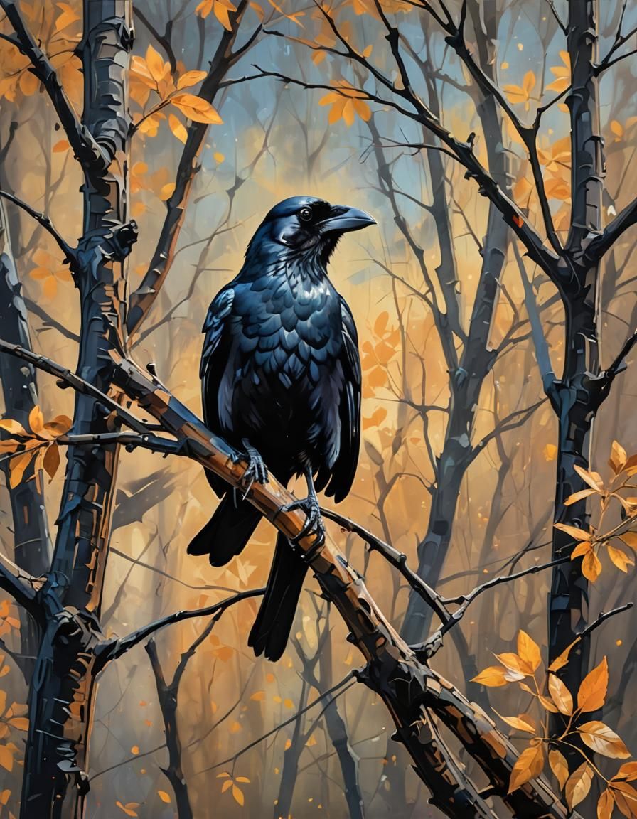 Crow in Graffiti Art Style with Polychromatic Colors