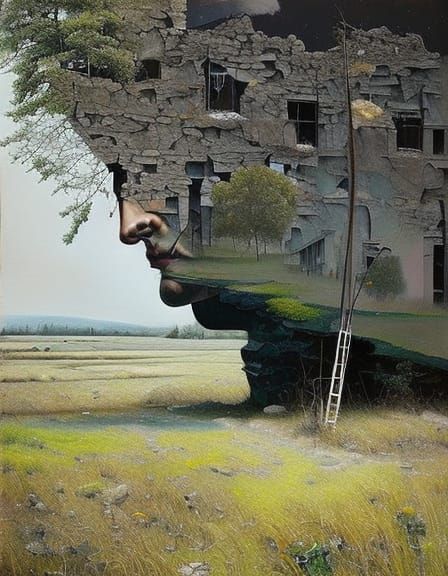 Double Exposure Jungle Overgrowth in Graphite Style