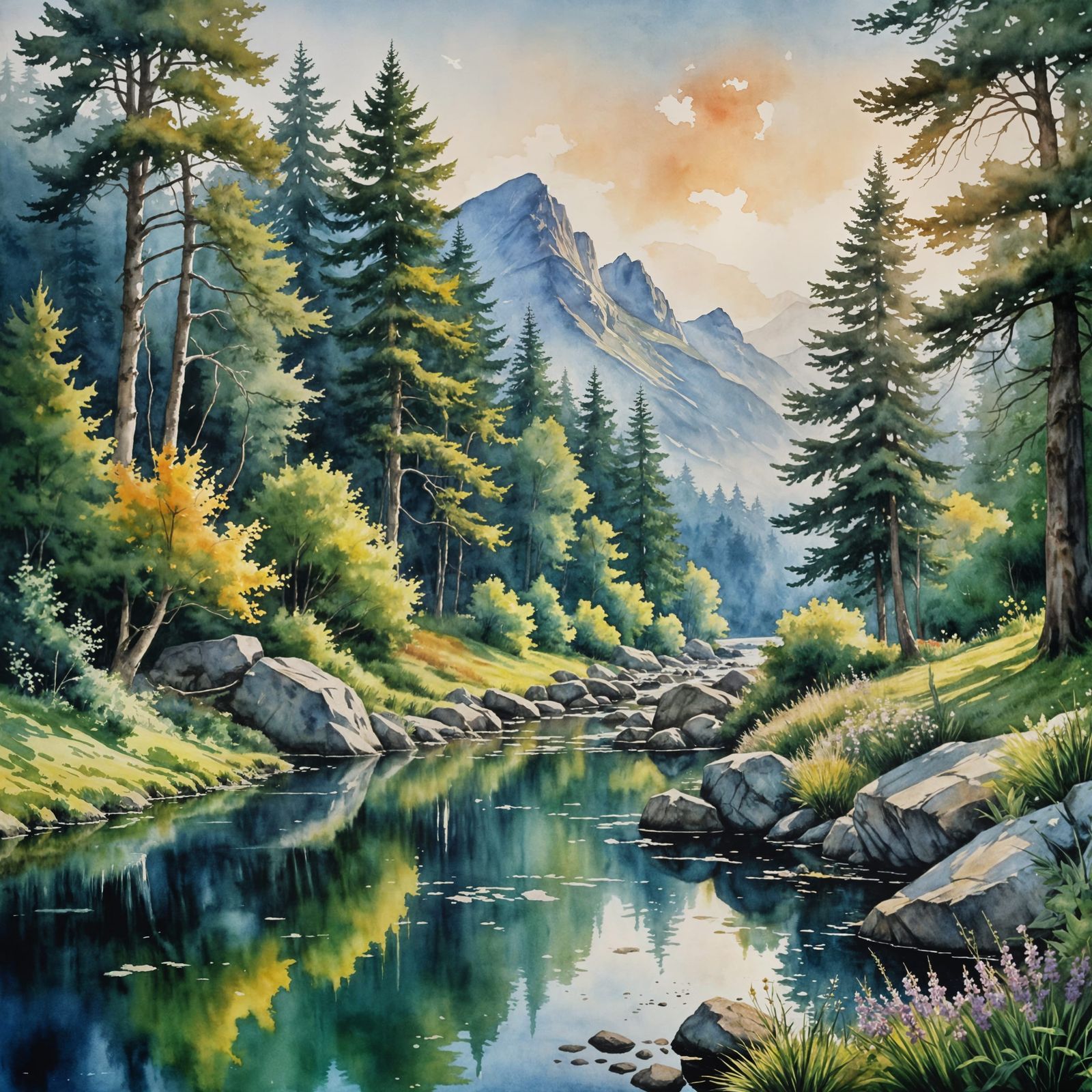 Enchanting Watercolor Landscape Masterpiece