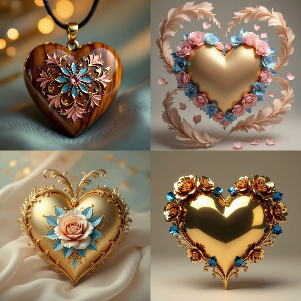 Golden Heart with Rose, Sky Blue, and Brown Accents