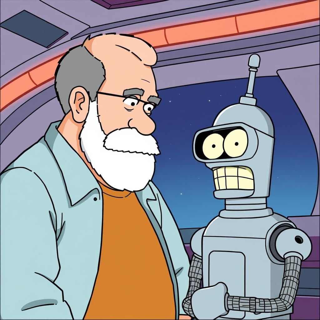Rob Reiner appears as a clone in space in "Futurama" interacting with the robot Bender.
