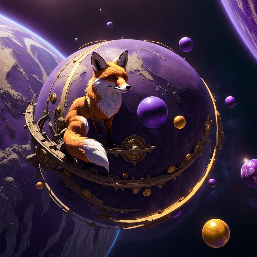 Fox Orbs Orbiting Earth in Dark Fantasy Style