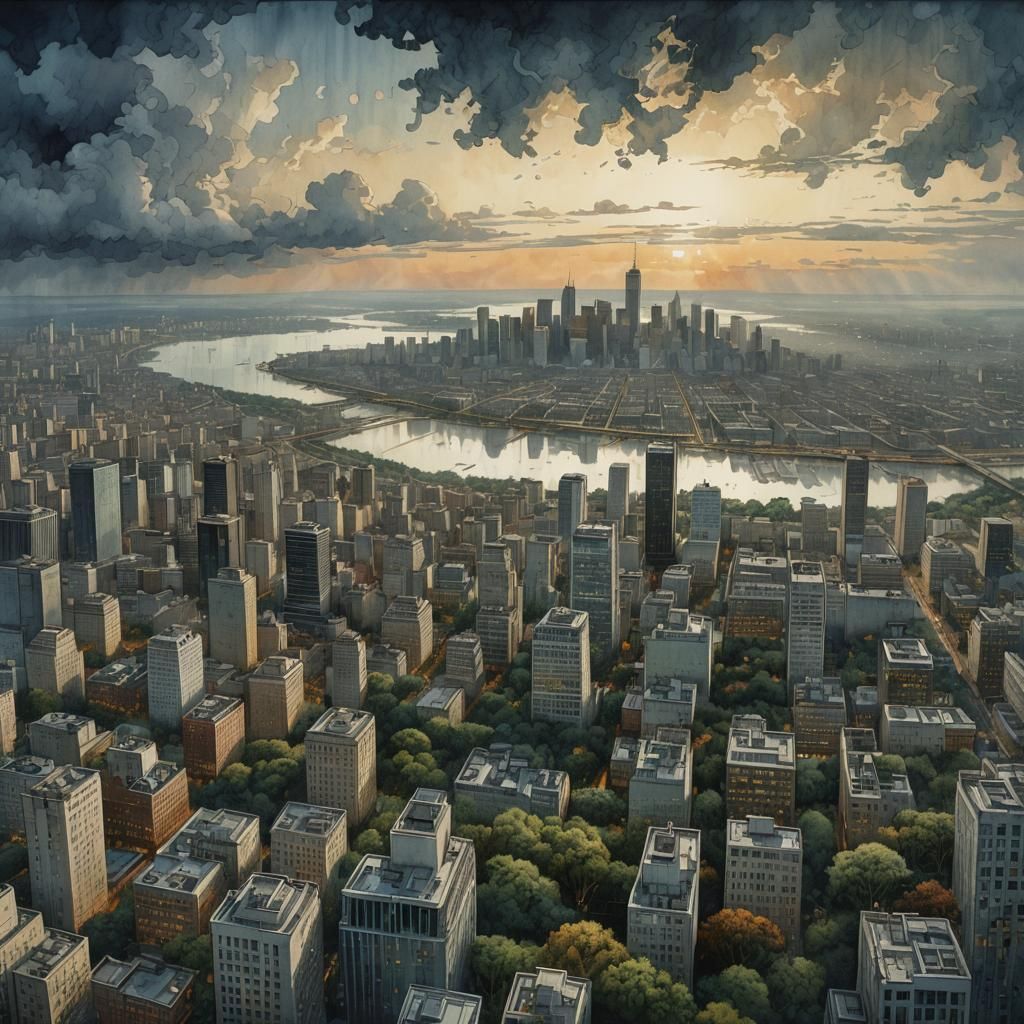 Megalopolis Dawn View in Retro Dungeons and Dragons Style