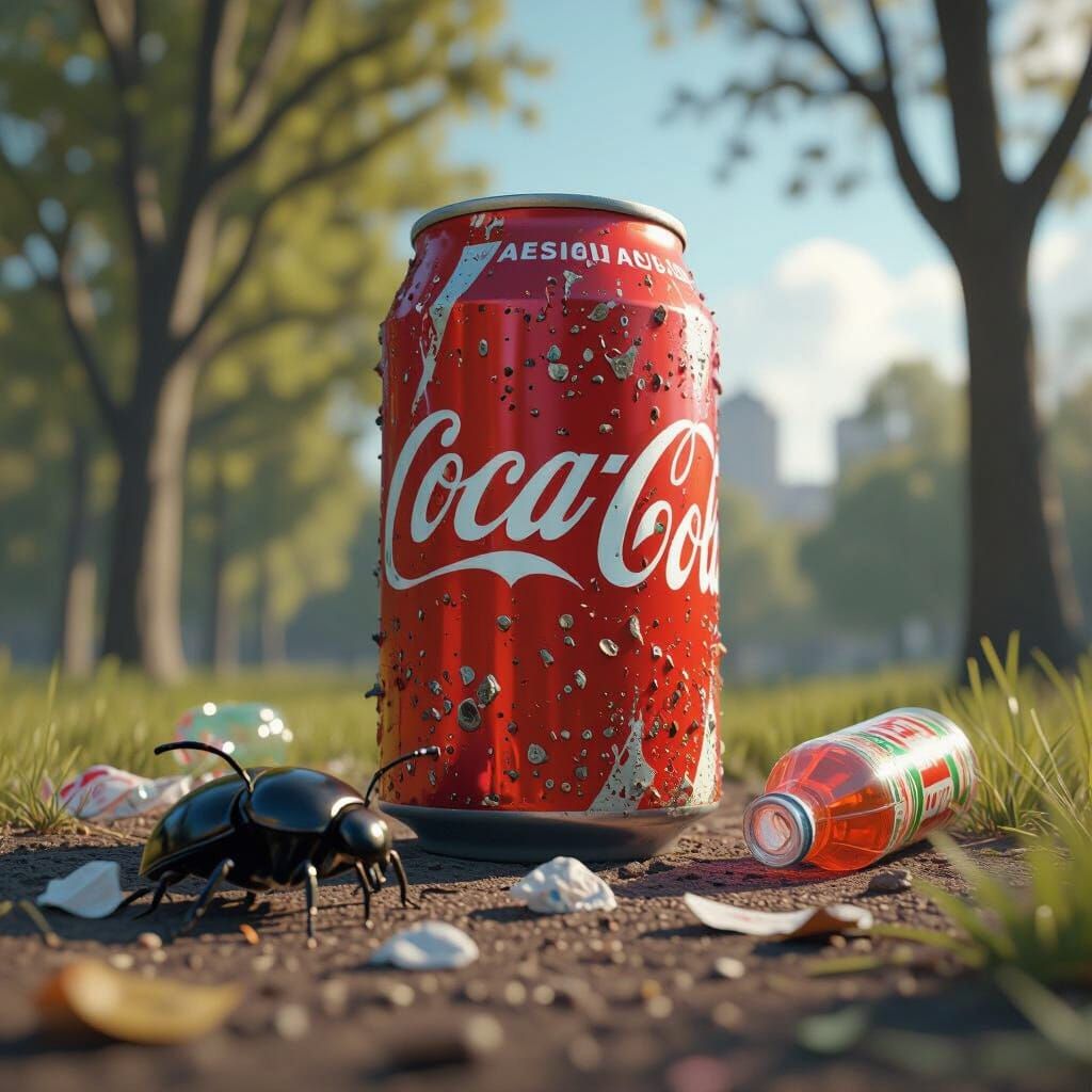Bug's-Eye View: Littered Park in 3D Game Art Style