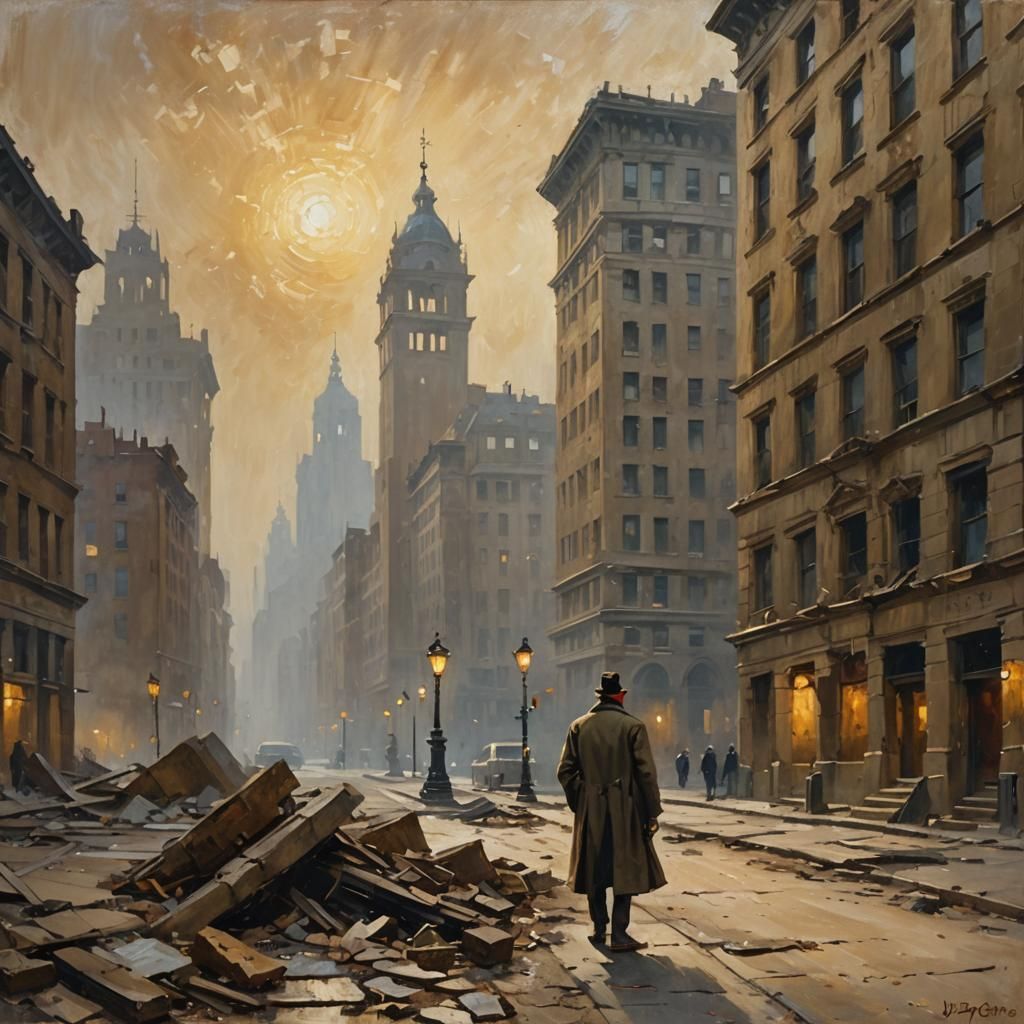 Figure Among Ruins: Oil Painting in Impressionist Style