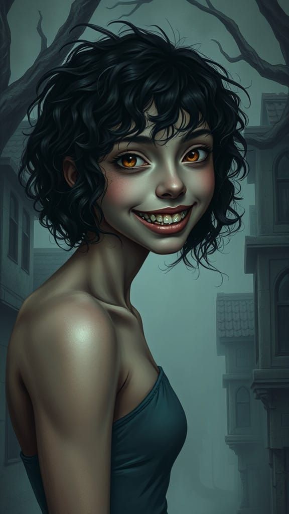 Cosmic Horror Teenage Girl in Eldritch Village