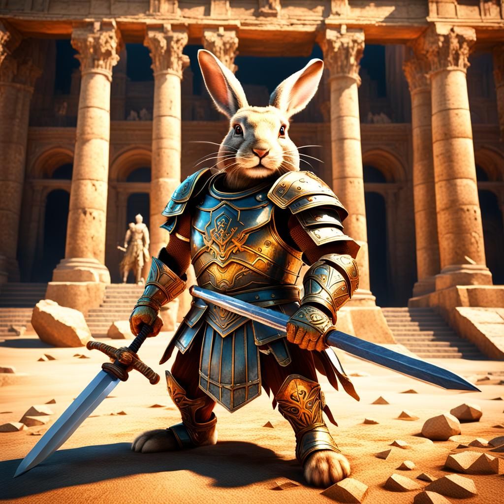 Rabbit Gladiator in Roman Coliseum: Digital Art