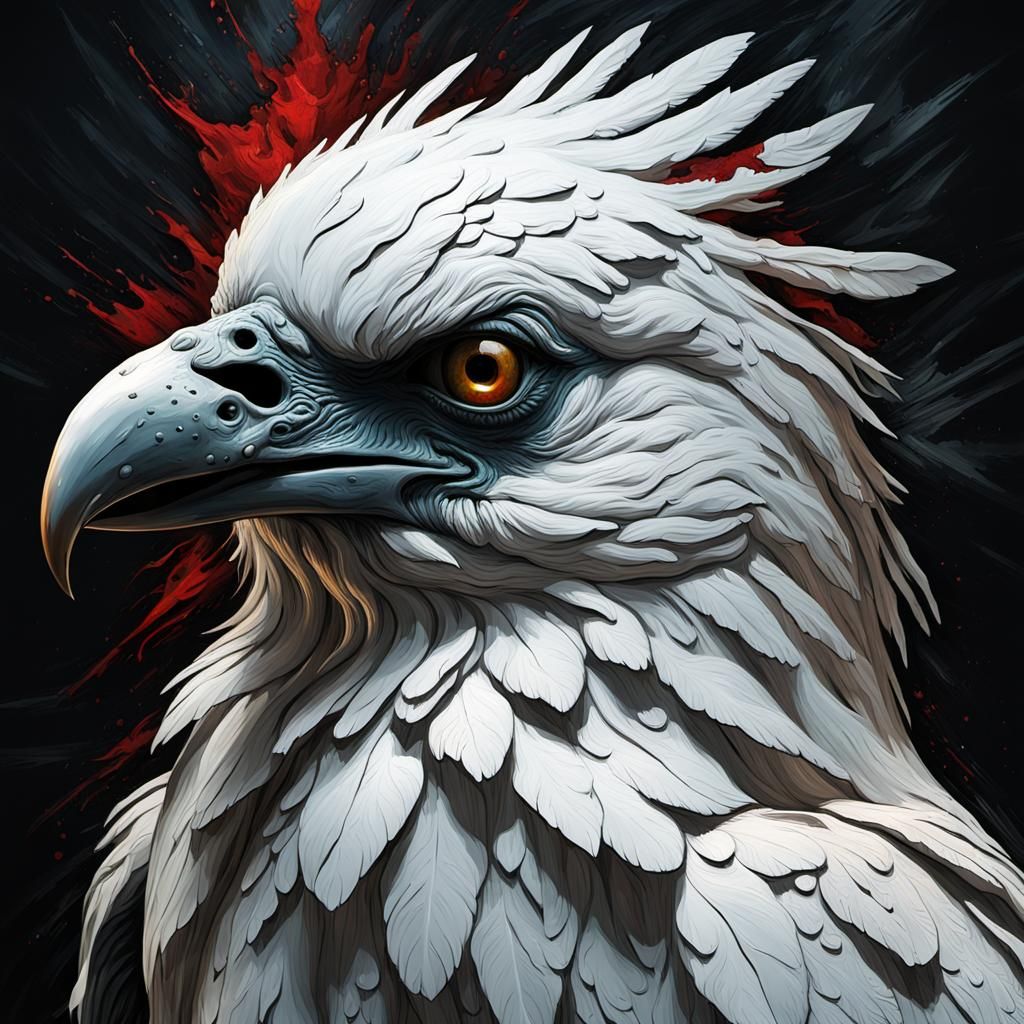 Grotesque White Raven: Gothic Impressionist Masterpiece