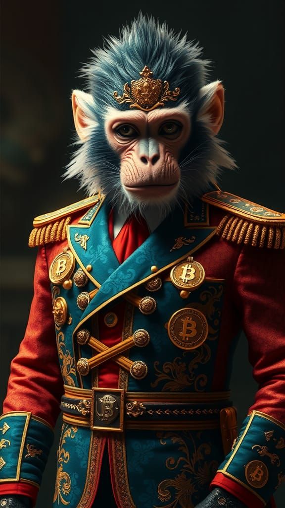 Monkey King in Military Suit with Bitcoin Emblem
