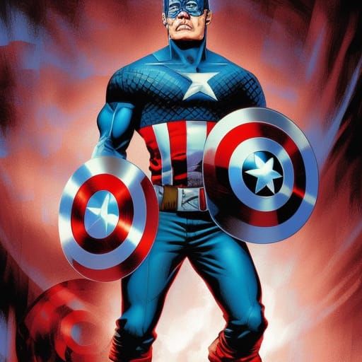 Shirtless Captain America in Comic Book Style