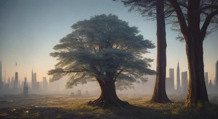 Cityscape Disrupted by Glowing Tree: Concept Art