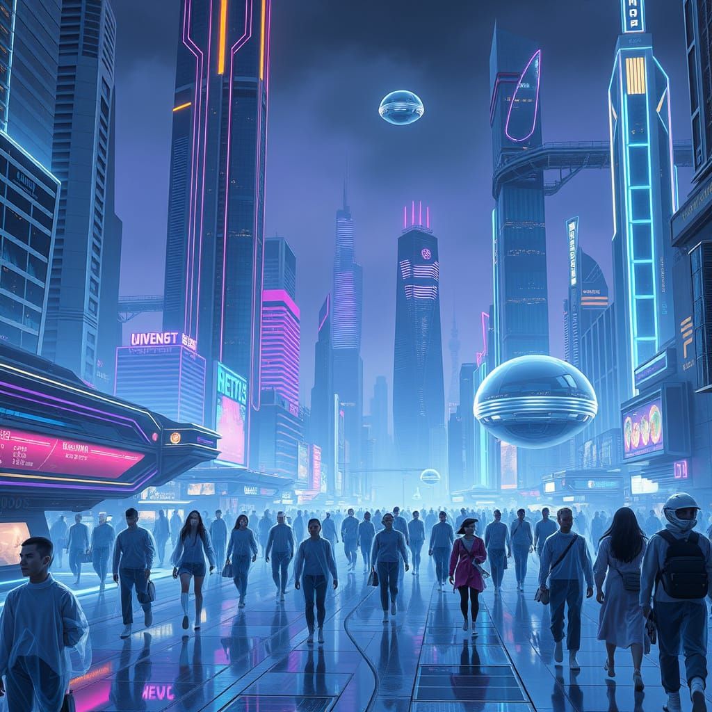 Cyberpunk Utopia Metropolis Rises with Elegant Skyscrapers a...