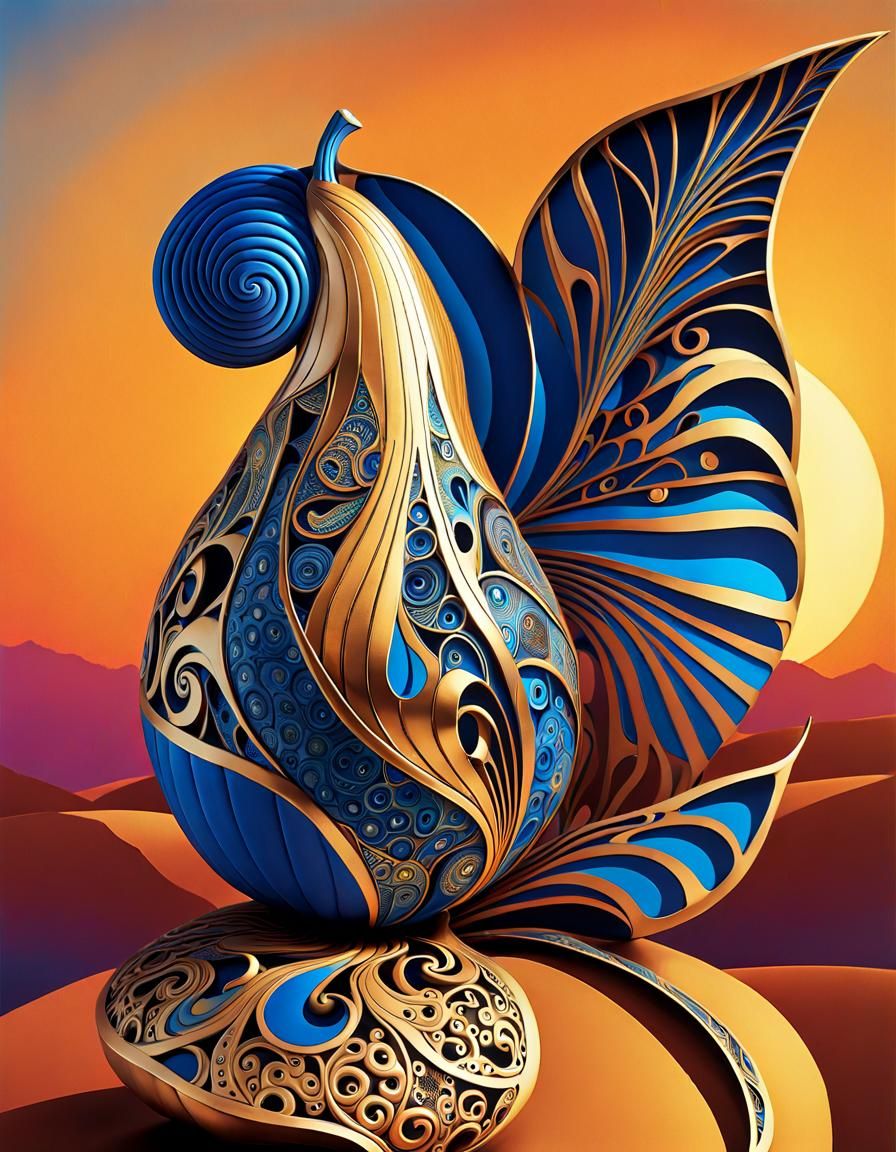 Gourd Sunset in Metallic Art Brut Style