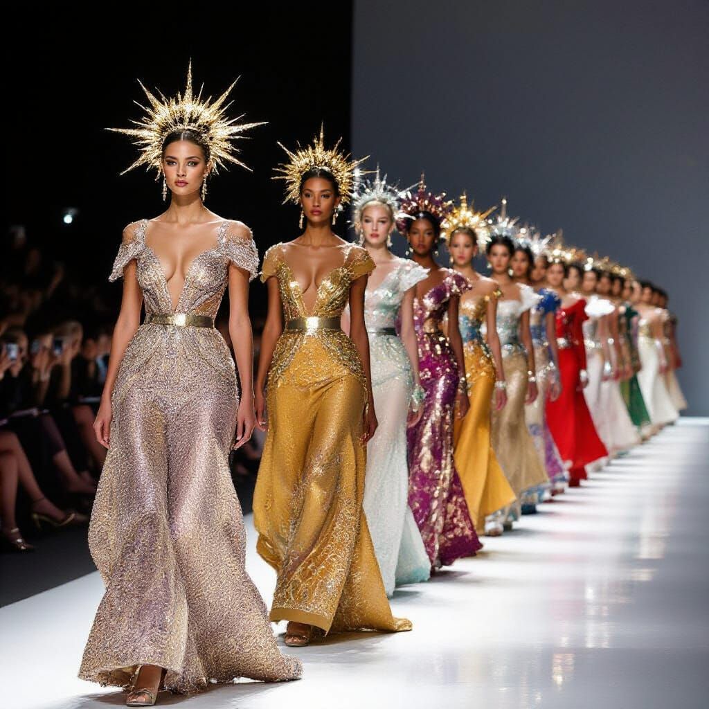 Elegant Women in Golden Gowns with Star Crowns