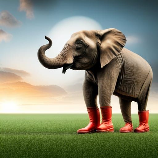 Elephant on Cloud in Rain Boots: 8K Photography