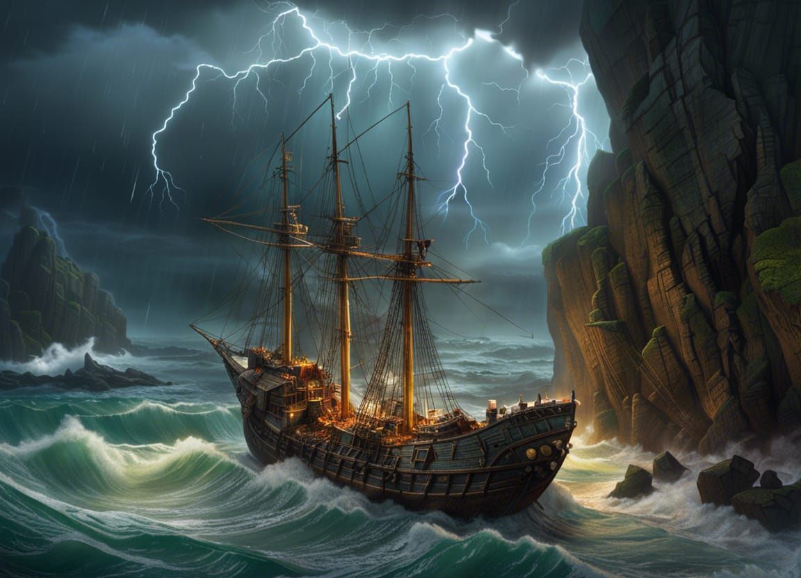 Miniature Shipwreck in Stormy Seas