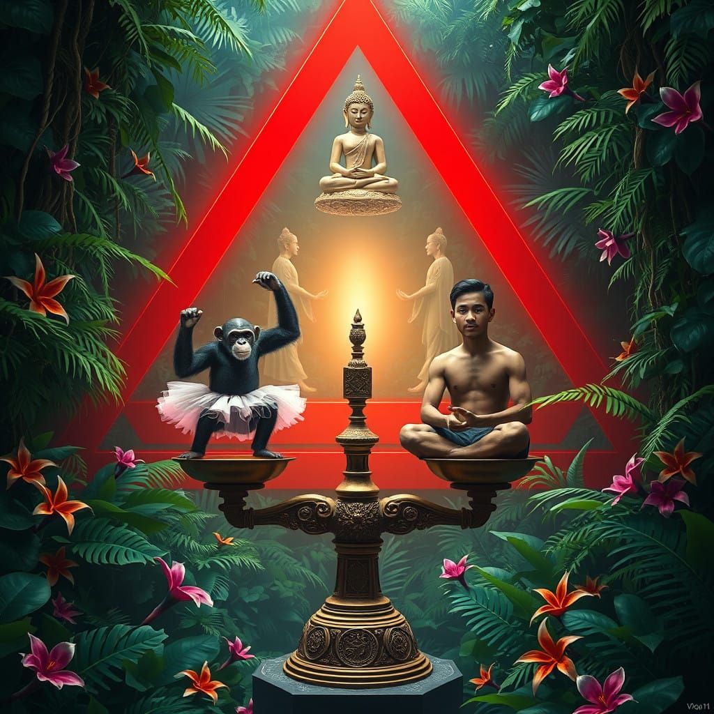 Chimpanzee Dances with Balance in the Jungle Maze