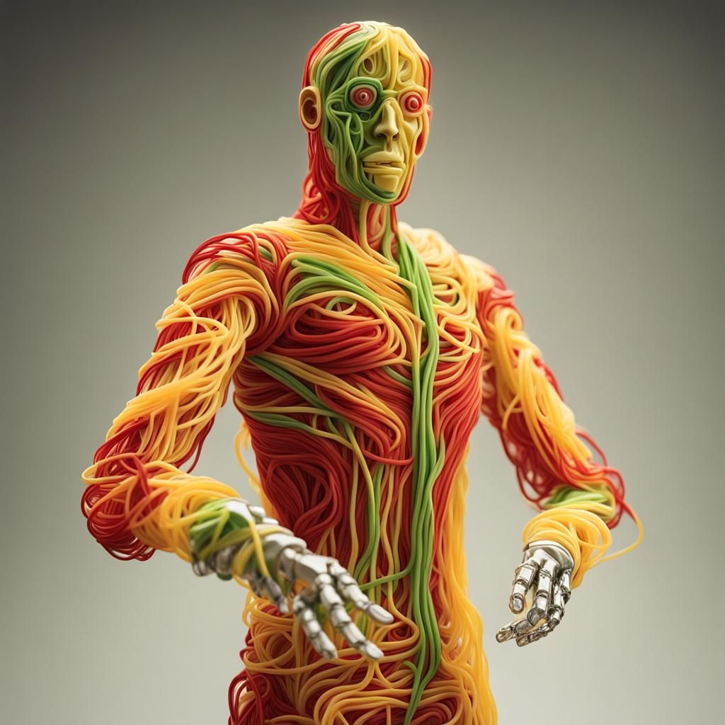 Spaghetti Cyborg Robot with Parmesan Cheese