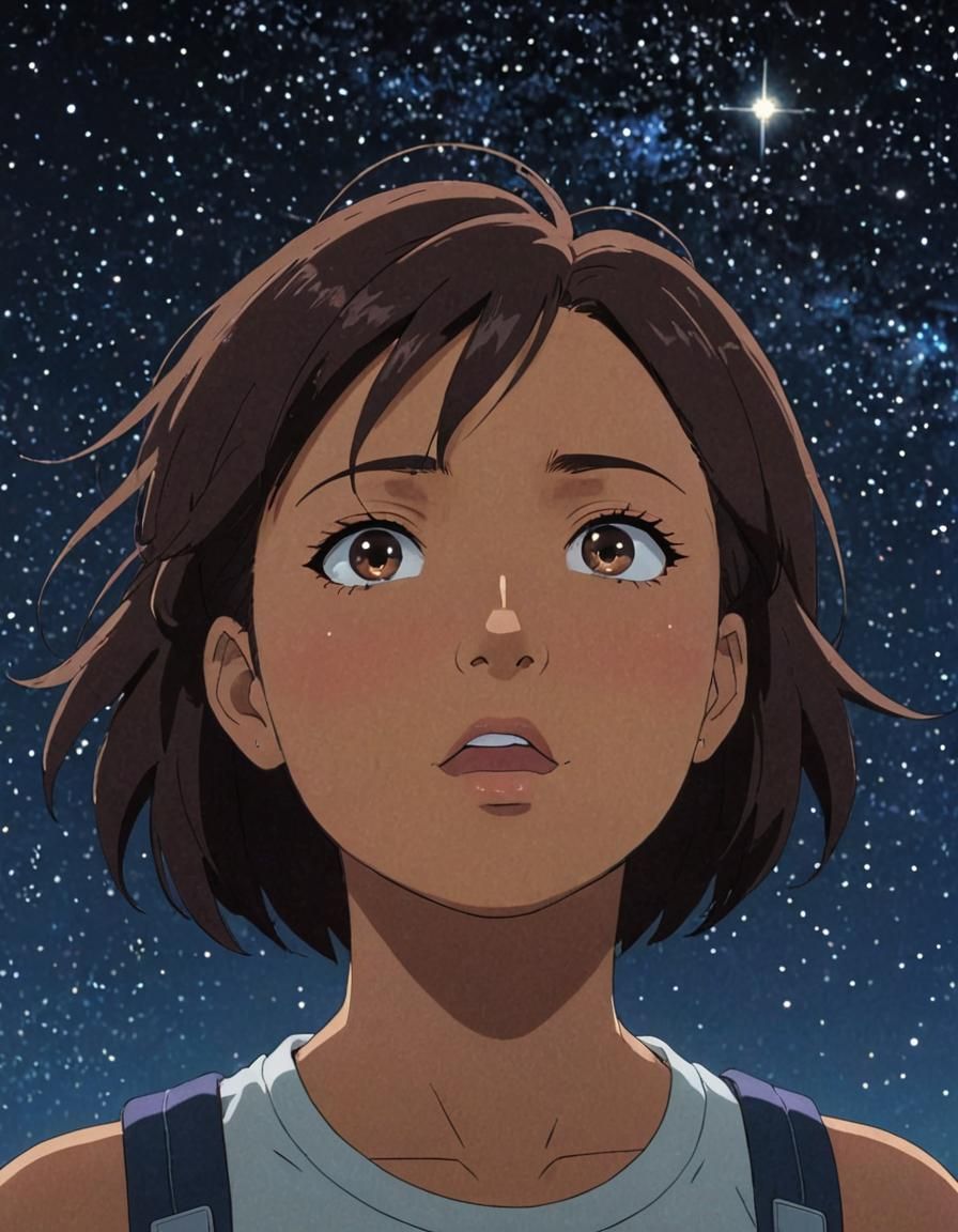 Anime Girl Merged with Stars in Digital Art Style