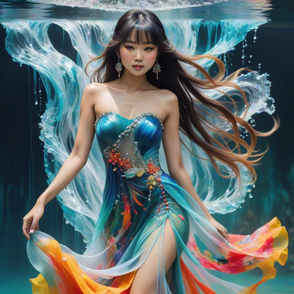Abstract Water Woman with Flowing Hair