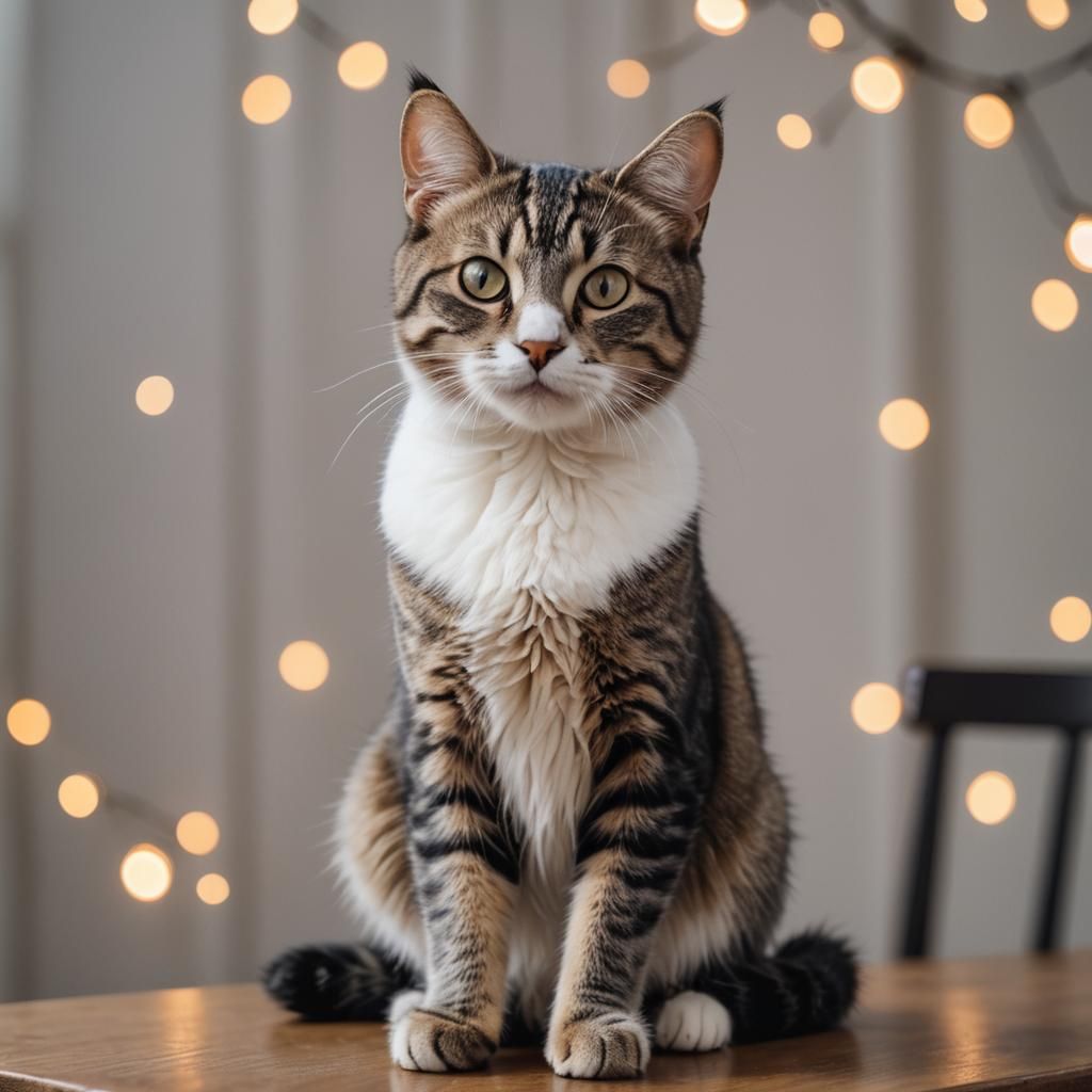 Cat on Table: Professional Photography with Bokeh