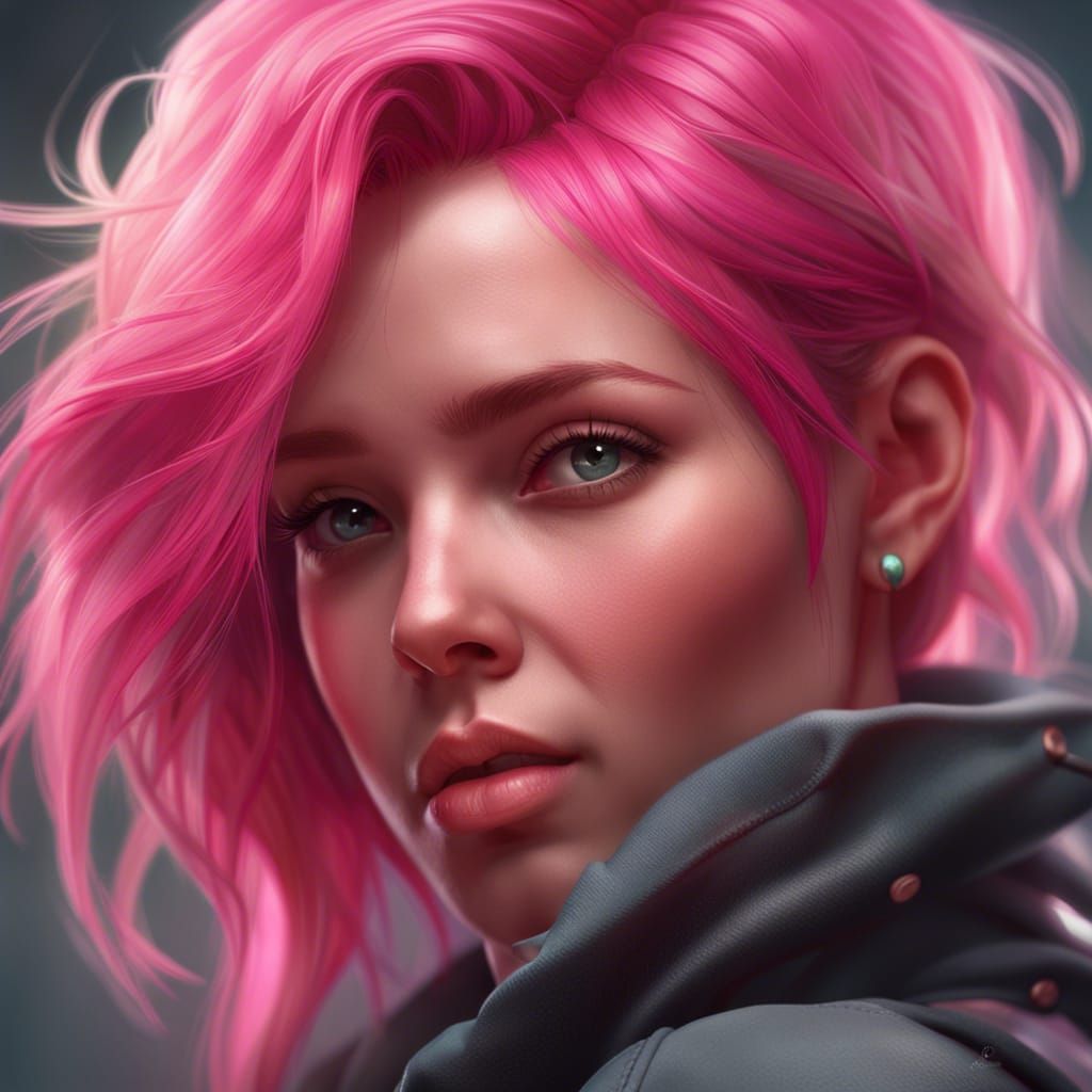 Pink Haired Girl Portrait in Hyperdetailed Style
