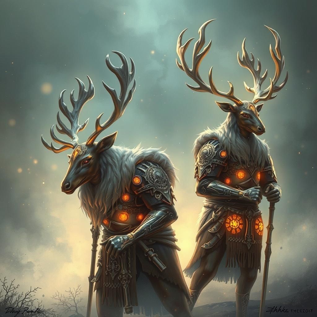 Reindeer Warriors in a Dreamlike Landscape