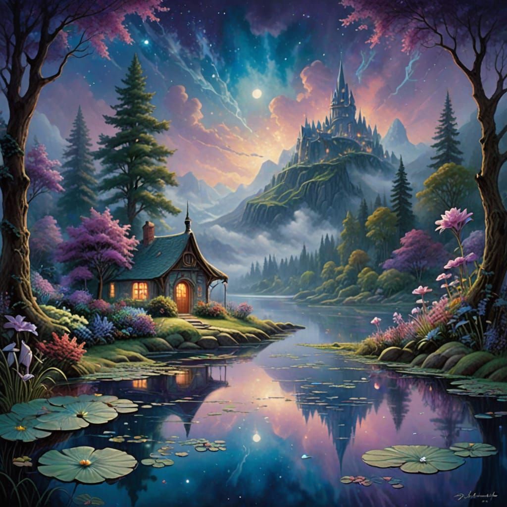 Cosmic Sea: Radcliffe and Watson in Dreamlike Oil Painting