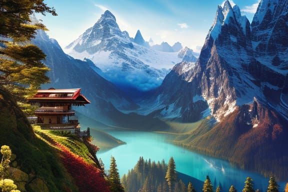 Epic Rocky Swiss Alps Landscape: Digital Illustration