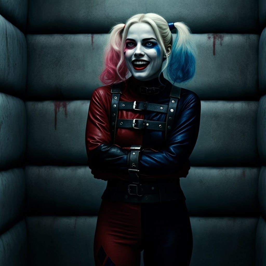 Harley Quinn Laughing Maniacally in Straitjacket