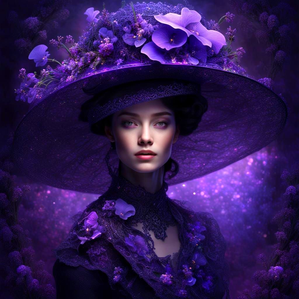Dark Model in Violet Glass Hat: Ethereal Fantasy