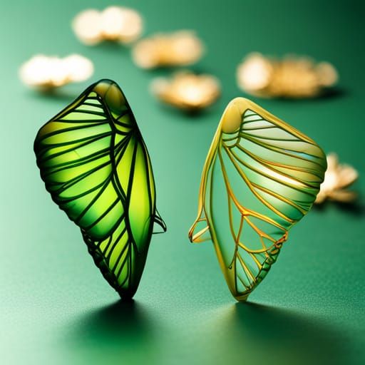 Iridescent Monarch Chrysalises in Origami Style