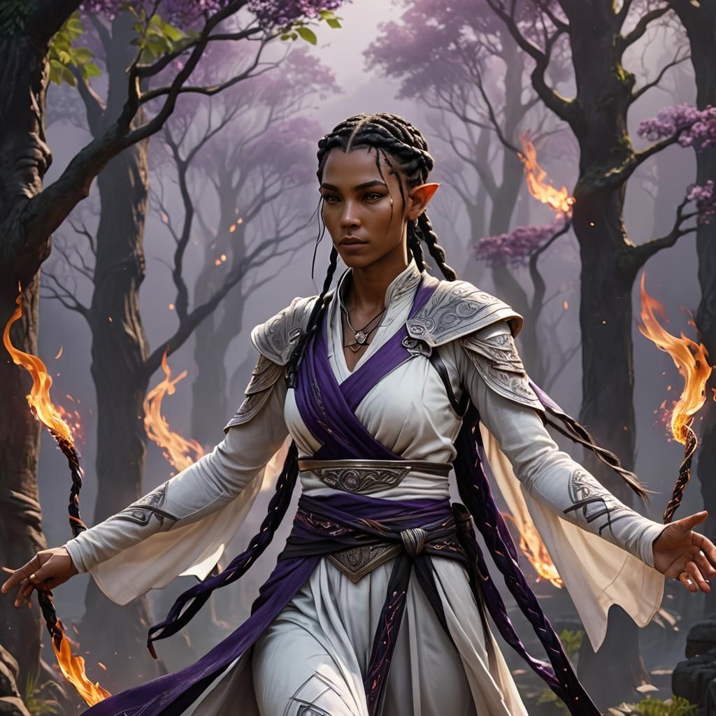 Half-Elven Monk with Braided Hair in Fantasy Art