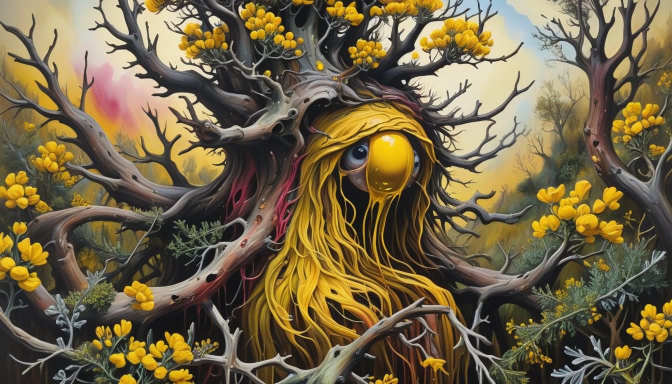 Surreal Gorse Dryad in Detailed Oil Painting