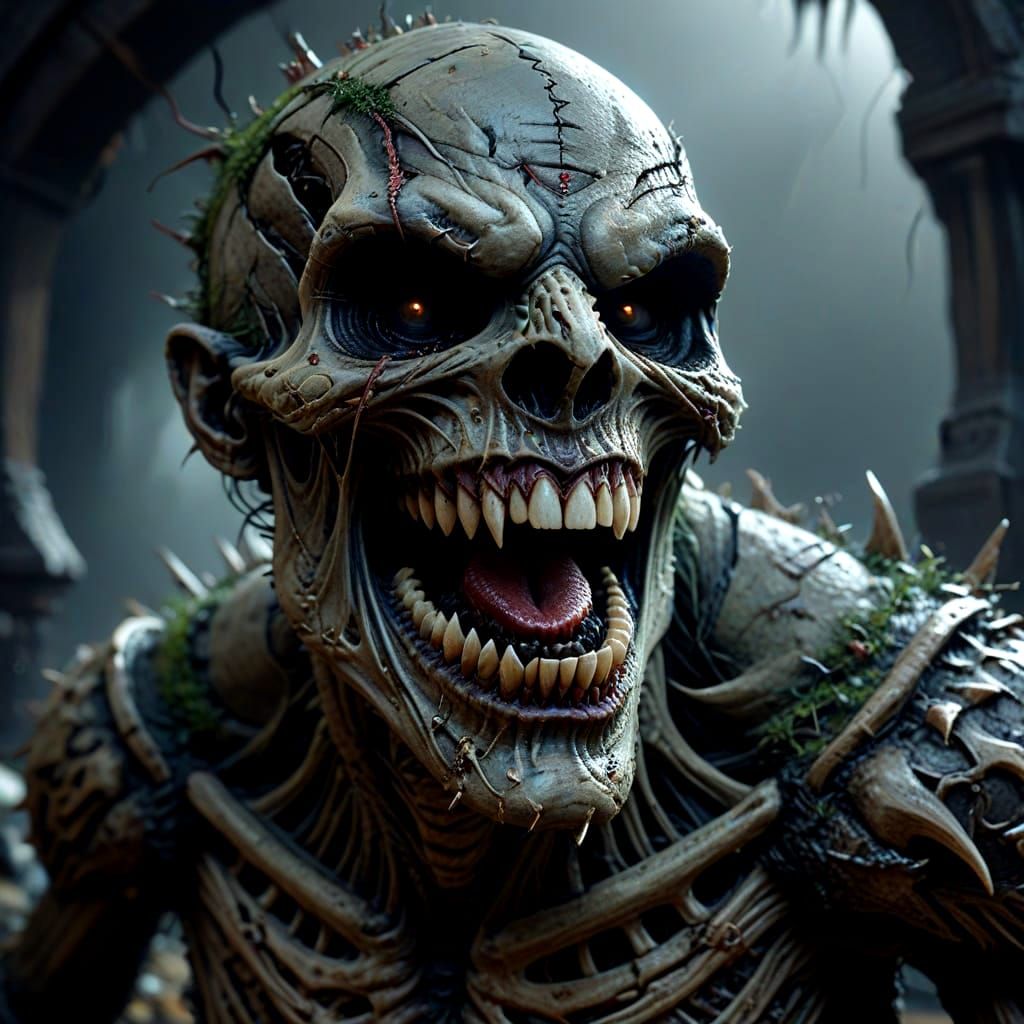 Photorealistic Ghoul Gnawing Bone in Digital Matte Painting