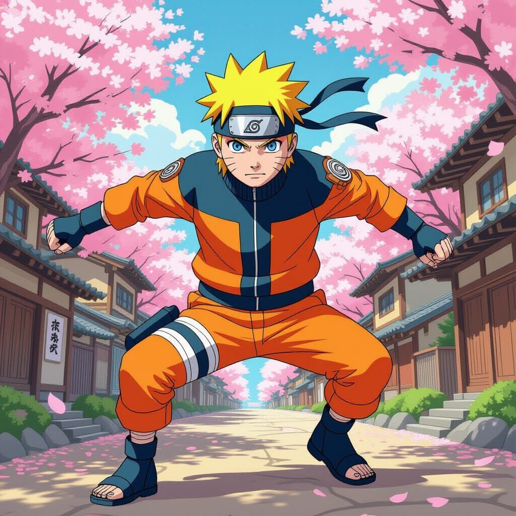 Naruto in Konoha Village: Manga-Inspired Ninja Art