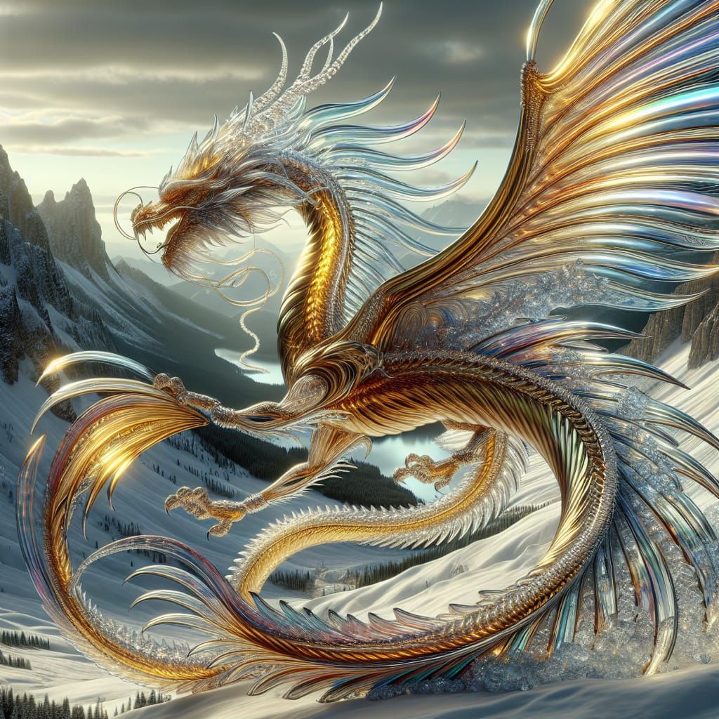 Golden Dragon Leaps from Mountaintop: A Digital Masterpiece