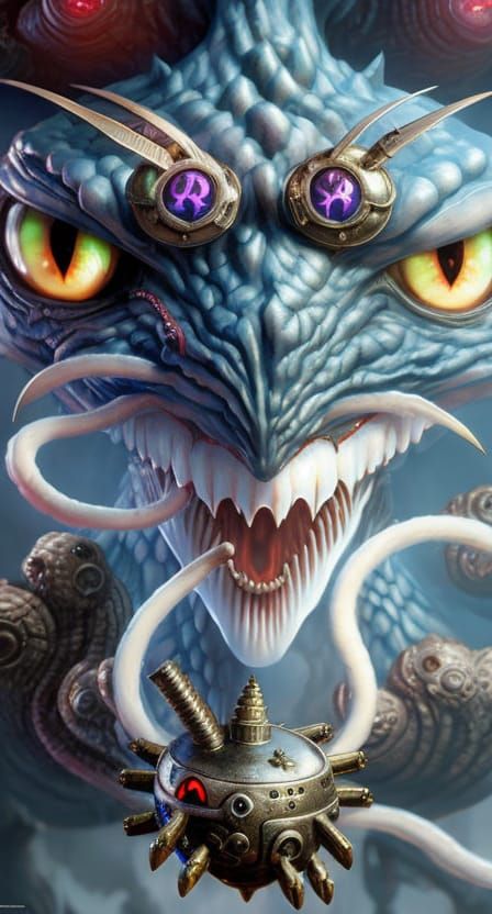 Evil Hello Kitty Steampunk Goddess in Gritty Style