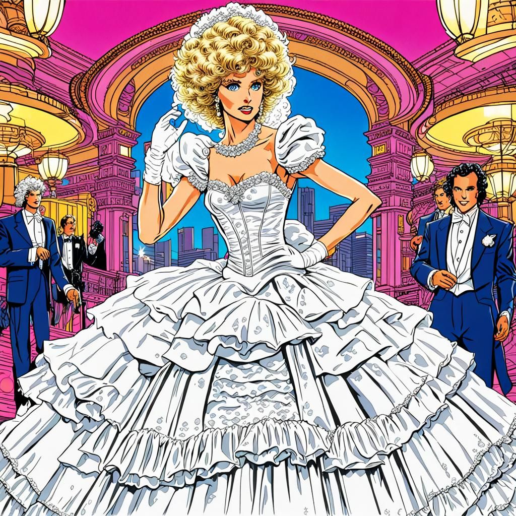 Glamorous 80s Bride in Las Vegas, Anime Style