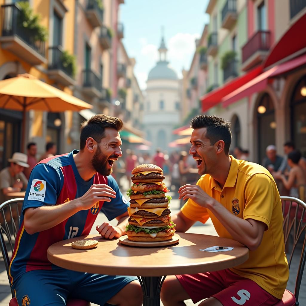 Messi and Ronaldo Enjoy Burgers in Madrid, Fantasy Art