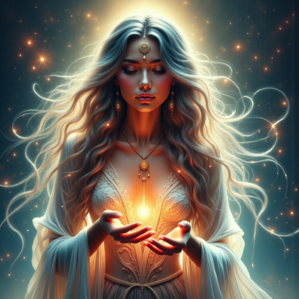 Mystical Priestess in Ethereal Glow