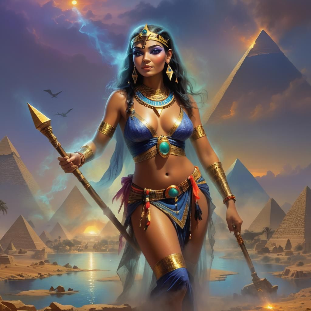 Egyptian Witch Radiating Magic in Ethereal Fantasy Art