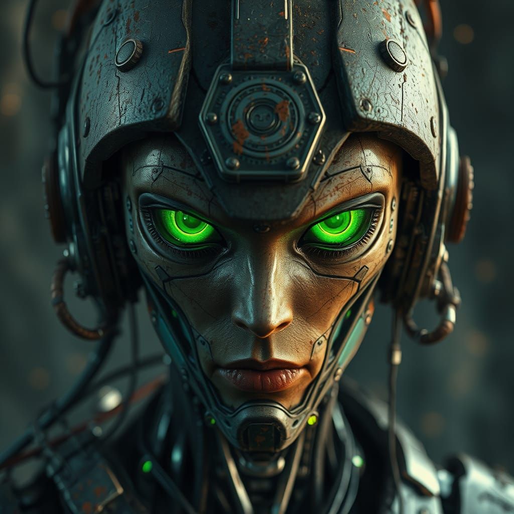 Cyborg in Futuristic, High-Contrast World