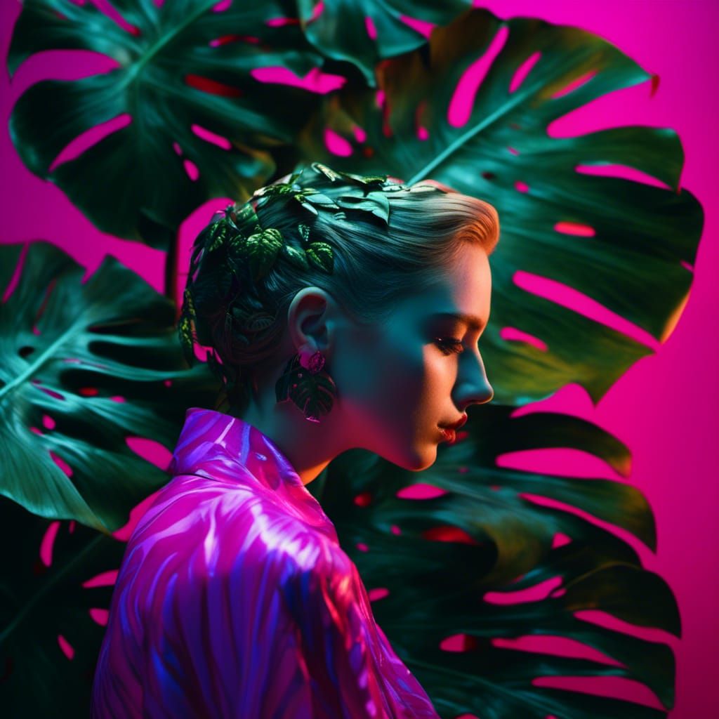 Hyperrealistic Vaporwave Monstera Plant in 4K