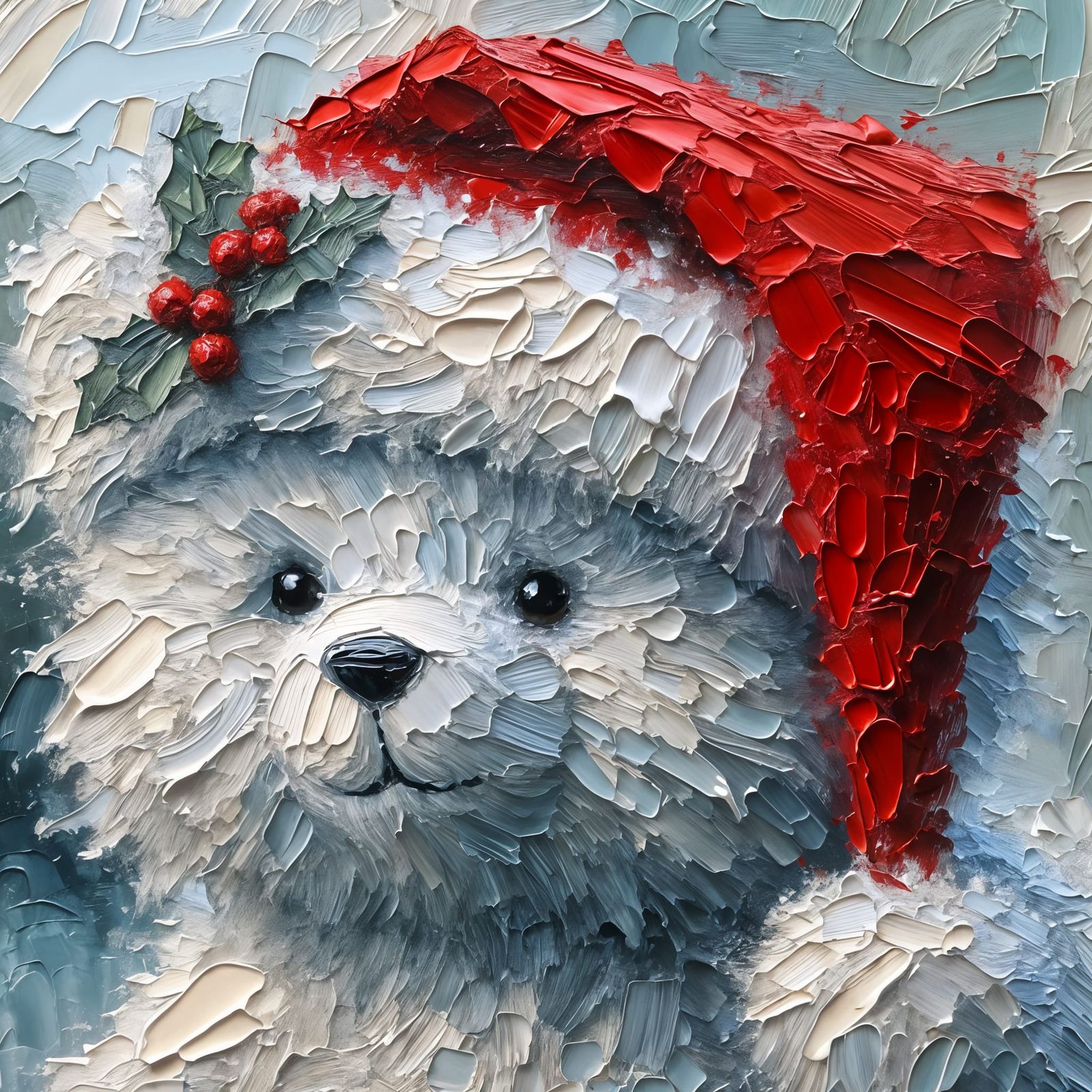 Whimsical White Bear in Festive Red Santa Hat