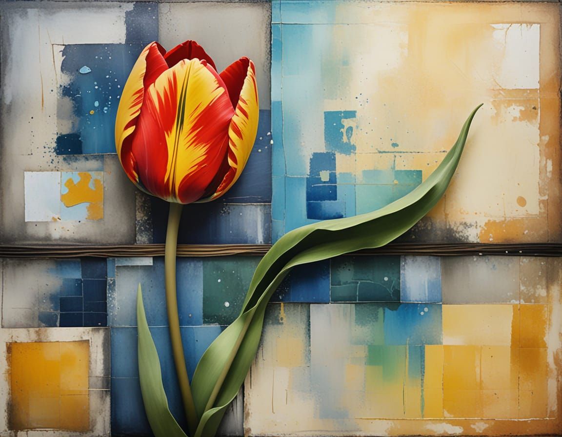 Vibrant Gouache Painting of a Single Tulip